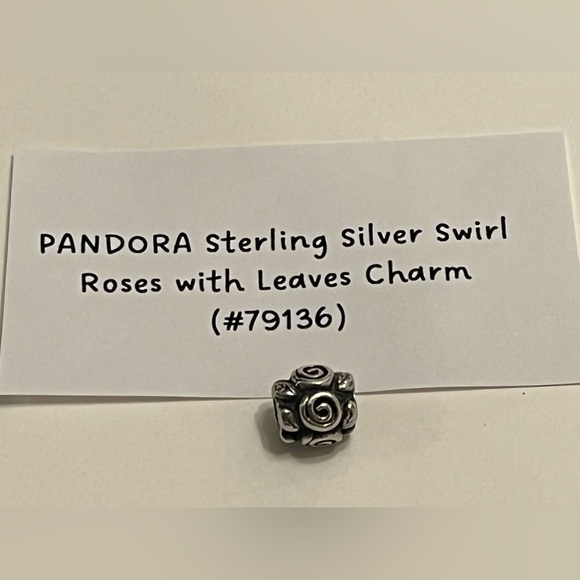 Retired PANDORA Sterling Silver Swirl Roses with Leaves Charm - Picture 2 of 4